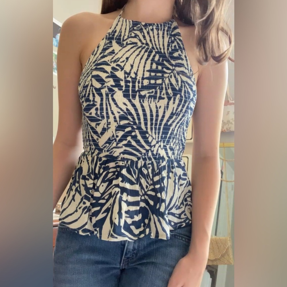 Beige and Navy Halter Top